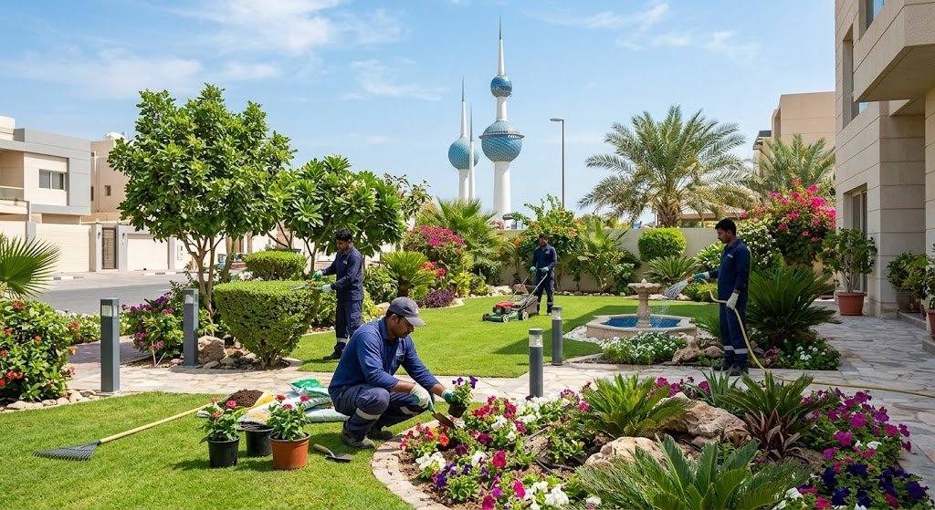 فريق عمل محترف يقوم بتصميم وتنسيق الحدائق بجودة عالية وإبداع ضمن خدمات تنسيق حدائق حي الصحافة لضمان بيئة خضراء وجذابة للعملاء.